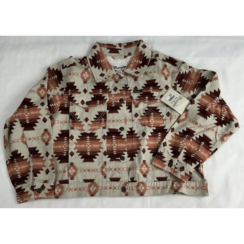 Wrangler Retro Boyfriend Jacket Womens XXL Brown Aztec Print Denim 112361195